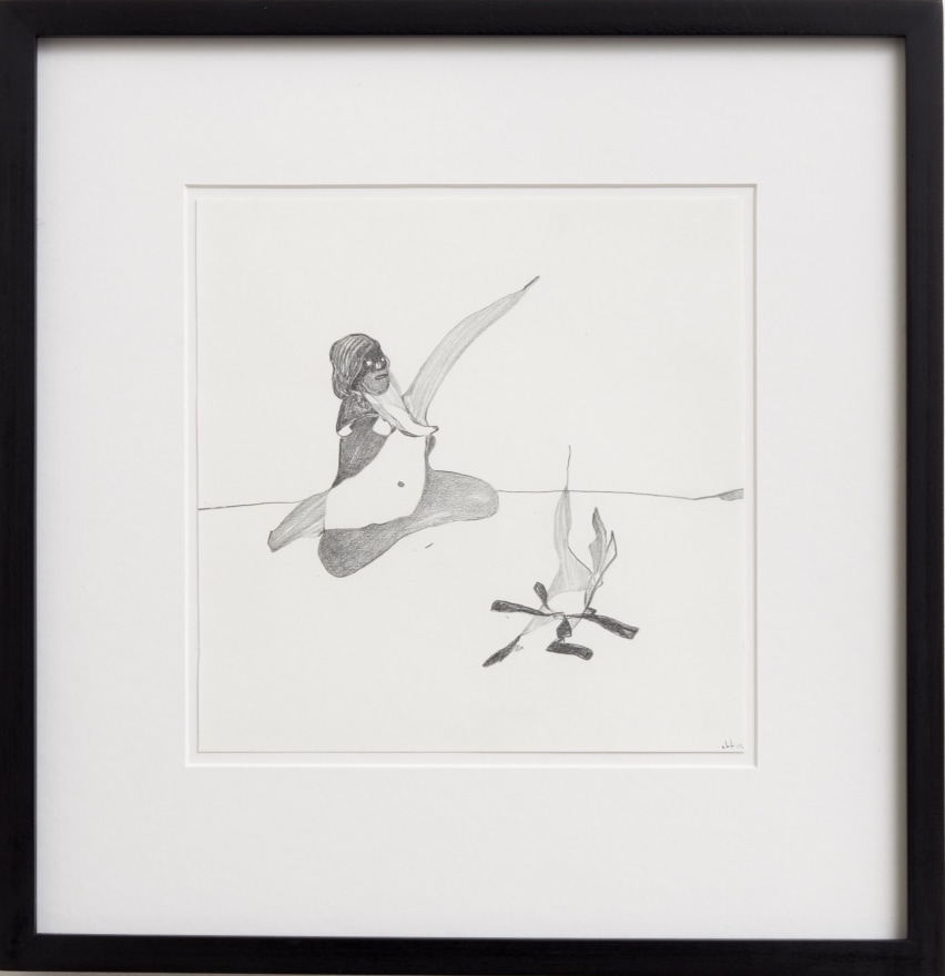 Nicola Tyson Miming the Bonfire, 2015 Graphite on paper 12 1/4 x 12 1/4 x 1 1/2 in (framed) 31.1 x 31.1 x 3.8 cm (framed) (NTY24.008)