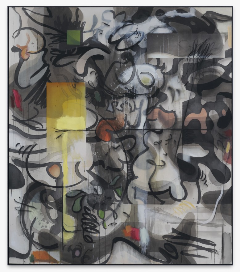 Jan-Ole Schiemann, Love &amp; Death, 2020, Ink, acrylic, oil pastel and charcoal on canvas, 90 1/2 x 78 3/4 in, 230 x 200 cm (JS20.006)