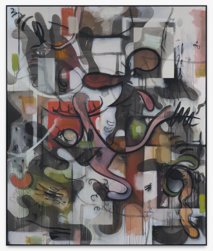 Jan-Ole Schiemann, Feelings and Attitudes, 2019. Ink, acrylic, oil pastel and charcoal on canvas, 94 1/2 x 78 3/4 in 240 x 200 cm (JS20.001)