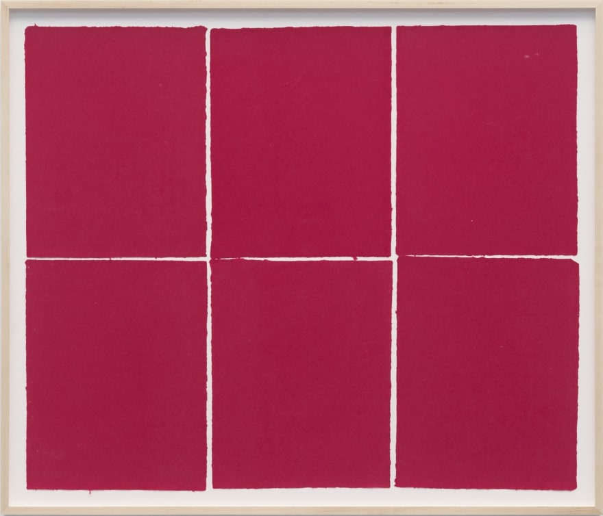 Ethan Cook Six Reds, 2022 Handmade pigmented paper 30 1/4 x 30 1/2 in (framed) 76.8 x 77.5 cm (framed) (ECO22.048)