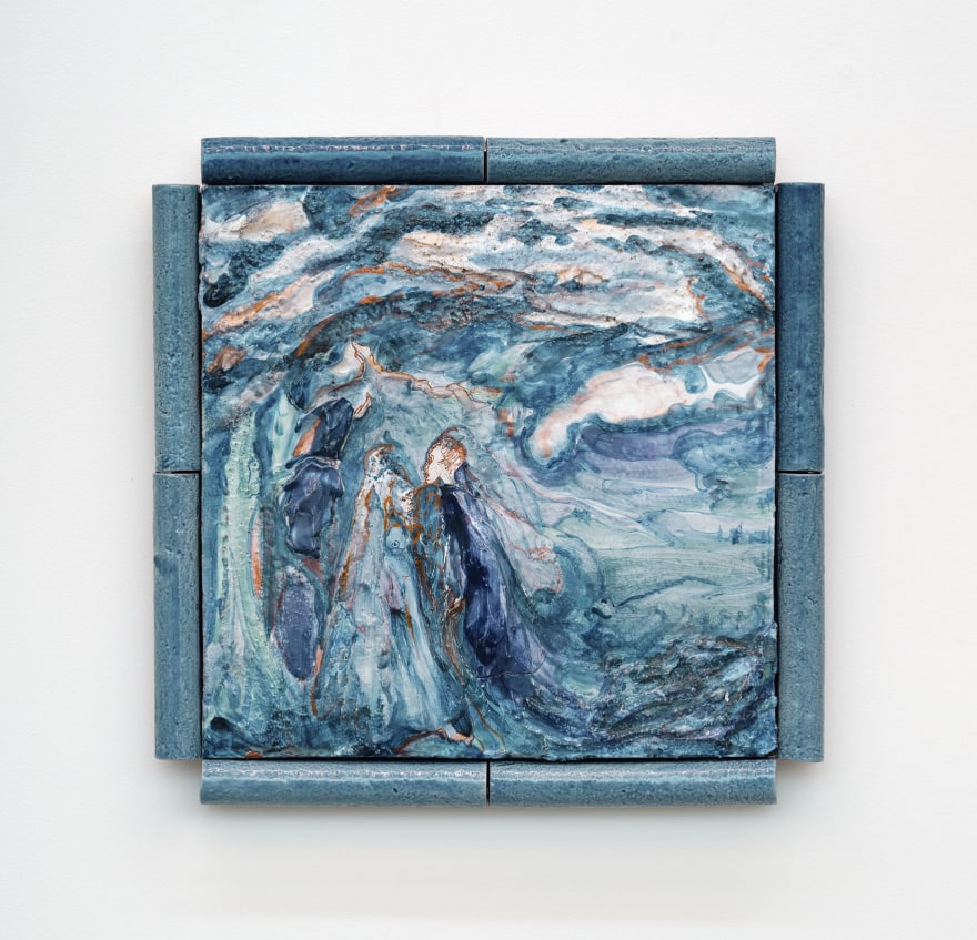 Lola Montes After Life, 2022 Hand-painted terracotta relief, mounted on aluminum backing 18 1/2 x 18 1/2 x 3 in 47 x 47 x 7.6 cm (LMO22.038)