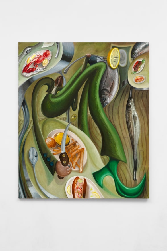 Charlie Roberts, Green Diner, 2024, Oil on linen, 39 3/8 x 47 1/4 in, 120 x 100 cm (CRO24.023)