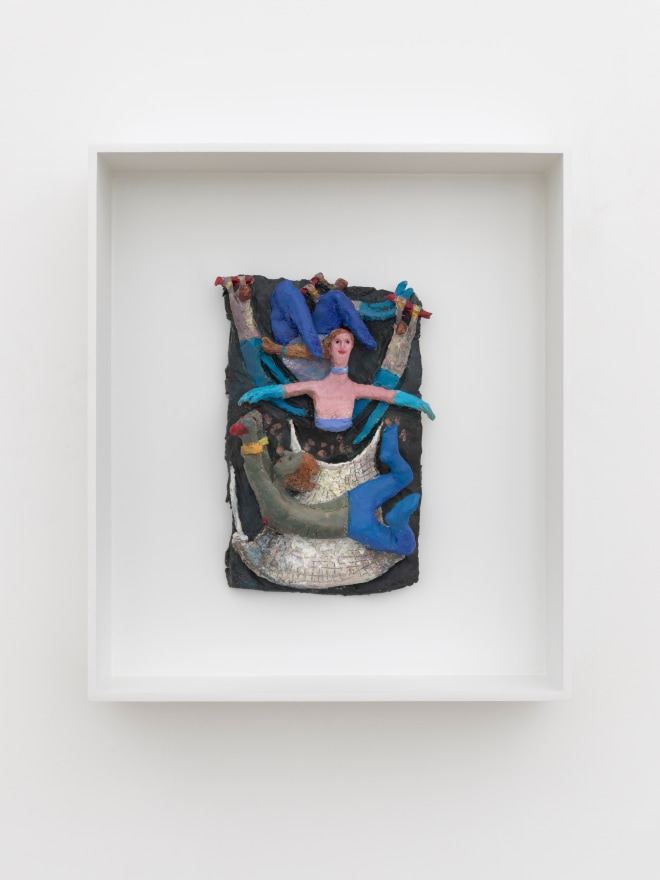 Kyle Staver Flyers, 2025 Air dry clay and acrylic 15 1/2 x 13 1/2 x 3 1/2 in (framed) 39.4 x 34.3 x 8.9 cm (framed) (KST25.010)