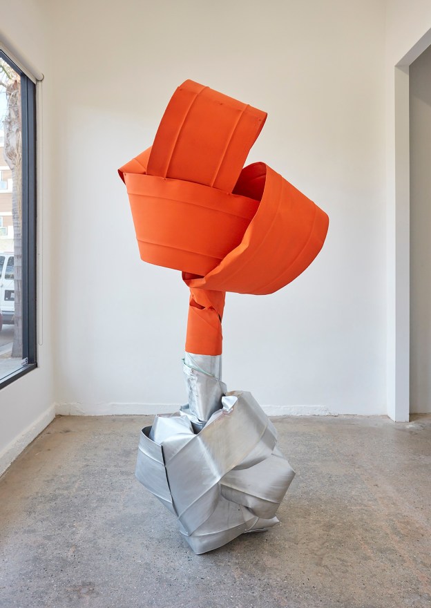 Anna Fasshauer, Lolly Orange, 2017. Aluminum, lacquer, steel plate, 90 x 47 x 45 in, 228.6 x 119.4 x 114.3 cm (AF17.009)