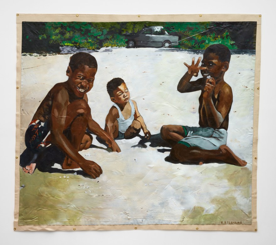 Kareem-Anthony Ferreira Allyuh Went Beach, 2021 Acrylic and mixed media on canvas 73 x 83 in 185.4 x 210.8 cm (KFE21.003)
