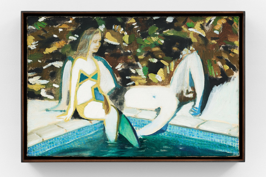 Jonathan Wateridge Figures by Pool, 2022 Oil on Canvas 12 5/8 x 18 3/4 x 2 1/2 in (framed) 32 x 47.5 x 6.5 cm (framed) 11 3/4 x 17 3/4 in 30 x 45 cm (JWA22.043)