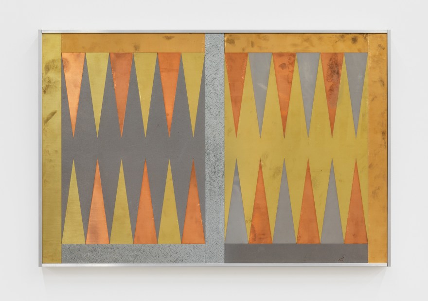 Zak Kitnick The Six Seasons Seven, 2020 Copper, bronze, brass, galvanized steel, mild steel, and stainless steel plate on panel with aluminum frame 24 1/2 x 16 1/2 x 1 1/2 in 62.2 x 41.9 x 3.8 cm (ZKI20.001)