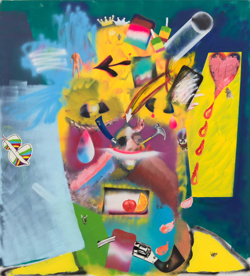 Alessandro Pessoli, Bunker, 2019. Oil, spray paint, oil stick, oil pastels on canvas, 57 x 63 in, 144.8 x 160 cm (AP19.013)