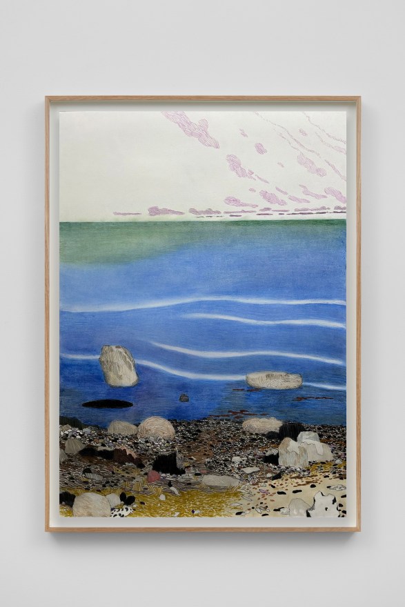 Per Adolfsen The Shore, 2024 Signed, titled, and dated on verso Colored pencil, graphite, and chalk on paper 35 1/8 x 25 5/8 in (framed) 89.2 x 65 cm (framed) (PAD24.095)