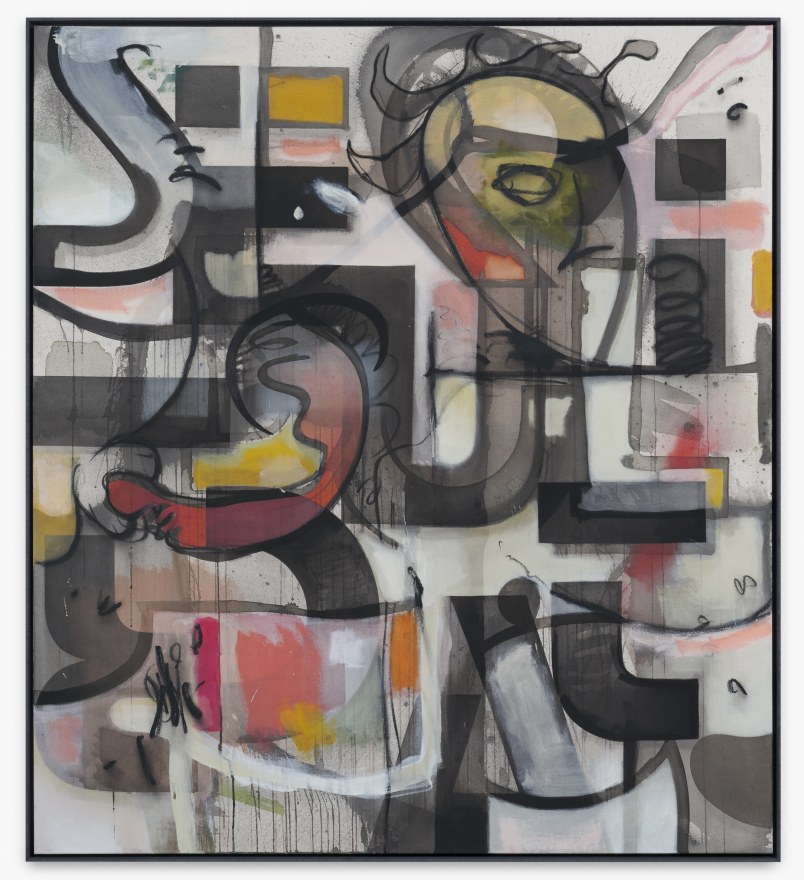 Jan-Ole Schiemann, I want to be a machine, 2020. Ink, acrylic, oil pastel and charcoal on canvas, 55 1/8 x 49 1/4 in, 140 x 125 cm (JS20.015)