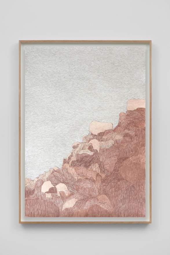 Per Adolfsen Rocky mountainside, 2024 Signed, titled, and dated on verso Colored pencil on Hahnemühle paper 35 1/8 x 25 5/8 in (framed) 89.2 x 65 cm (framed) (PAD24.081)