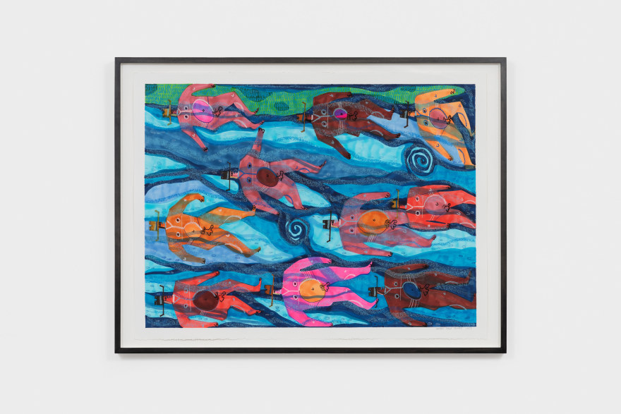 Andrea Joyce Heimer Cowboy Cousins Floating Down The River.., 2023 Marker/oil pastel on paper 25 x 33 in (framed) 63.5 x 83.8 cm (framed) (AJO23.015)