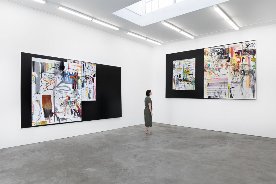 Installation View of &quot;Hi_LoRes_57&quot;, &quot;Hi_LoRes_30&quot; and &quot;Hi_LoRes_67&quot; with a Woman standing next to them for Scale