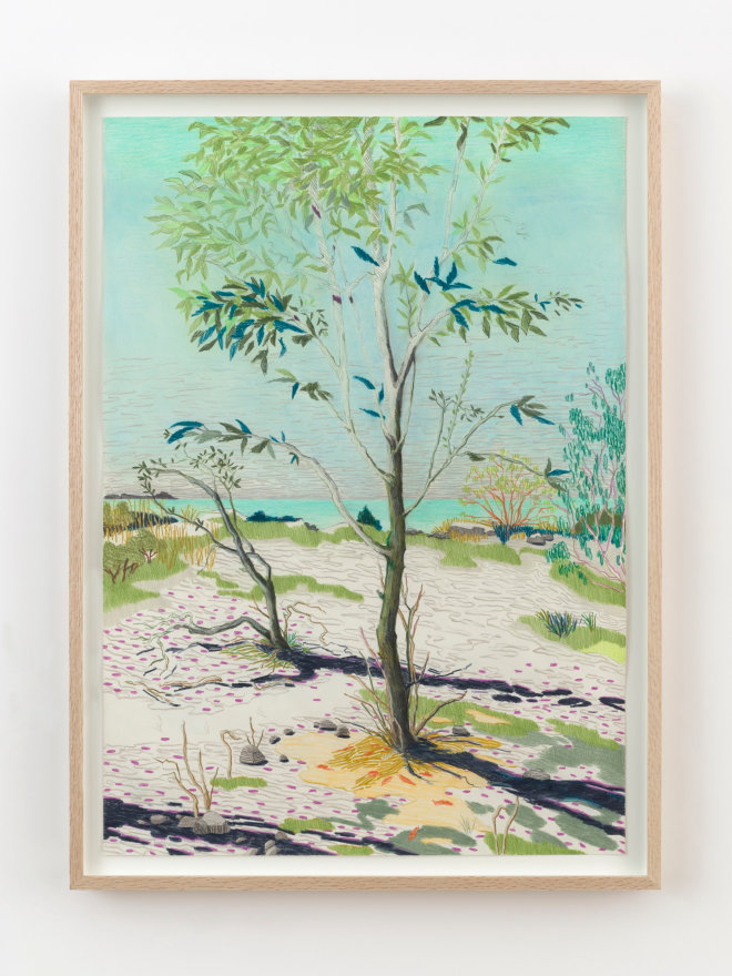 Per Adolfsen Trees in the sand, 2024 Signed, titled, and dated on verso Colored pencil, chalk and graphite on Hahnemühle paper 35 1/8 x 25 5/8 in (framed) 89.2 x 65 cm (framed) (PAD24.089)