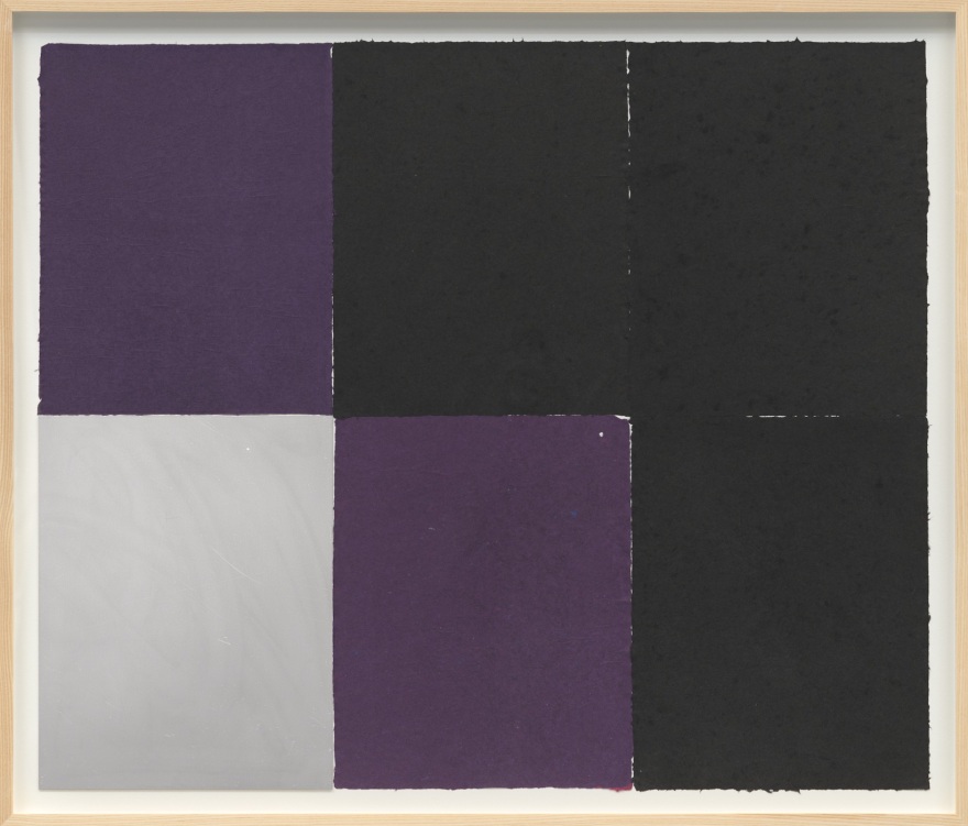 Ethan Cook Purples, blacks, one aluminum, 2023 Handmade pigmented paper and aluminum 28 x 33 in (framed) 71.1 x 83.8 cm (framed) (ECO23.066)