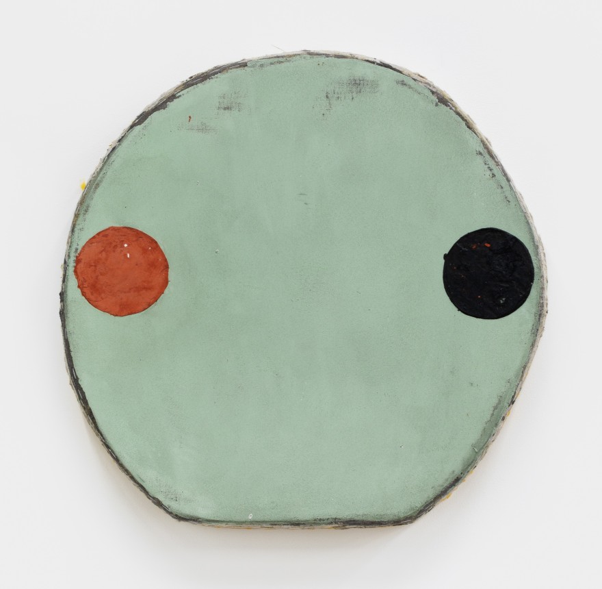 Otis Jones Red Oxide and Black Circles on Green, 2021 Acrylic on linen on wood 19 x 20 x 3 in 48.3 x 50.8 x 7.6 cm (OJO21.009)