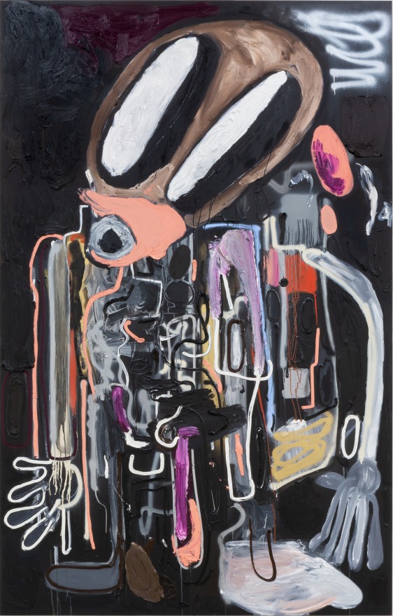 Andr&eacute; Butzer Chicken and Waffles Salesman, 2019 Oil and acrylic on canvas 118 1/8 x 74 3/4 in 300 x 190 cm (AB19.003)