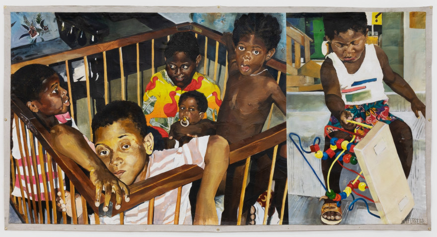Kareem-Anthony Ferreira, Mess Around Mess About, 2020. Oil, mixed media, canvas, 72 x 137 1/4 in, 182.9 x 348.6 cm (KFE20.001)