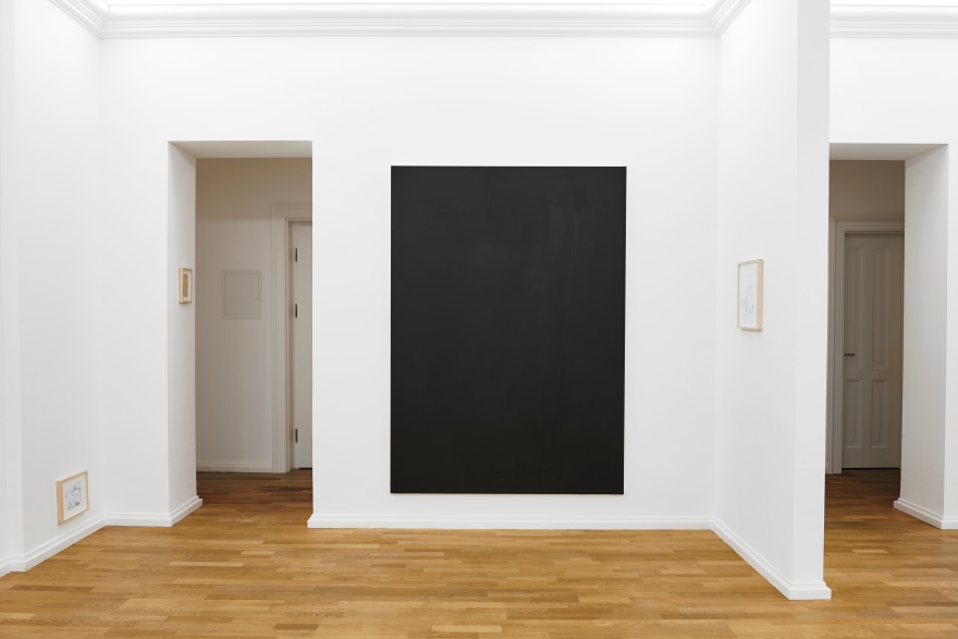 Installation View of 63 Multicolored Untitled Drawings from Butzer's Salon Nino Mier Exhibition (2018) and Large Black Painting