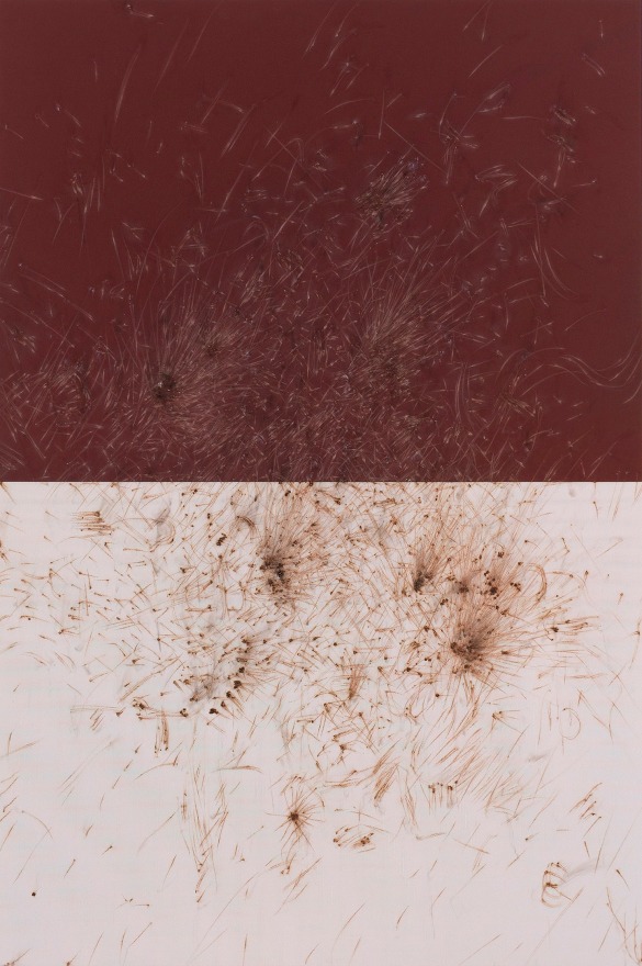 Thomas Wachholz, LUCIFER C (Reibfl&auml;che), 2017. Red phosphorous, binder and cardboard on wood, 82.7 x 55.1 x 1.4 in, 210 x 140 x 3.5 cm (TW17.013)