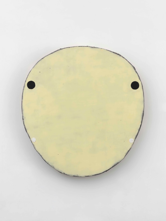 Otis Jones Yellow With Two Black Circles, 2024 Acrylic on canvas on wood 59 x 55 x 5 in 149.9 x 139.7 x 12.7 cm (OJO24.016)