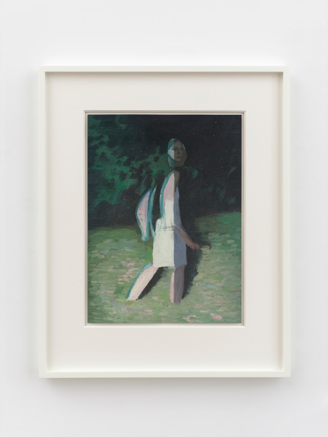 Jonathan Wateridge Figure in Garden, 2025 Oil on paper 23 3/8 x 18 7/8 x 1 5/8 in (framed) 59.5 x 47.9 x 4 cm (framed) (JWA25.026)