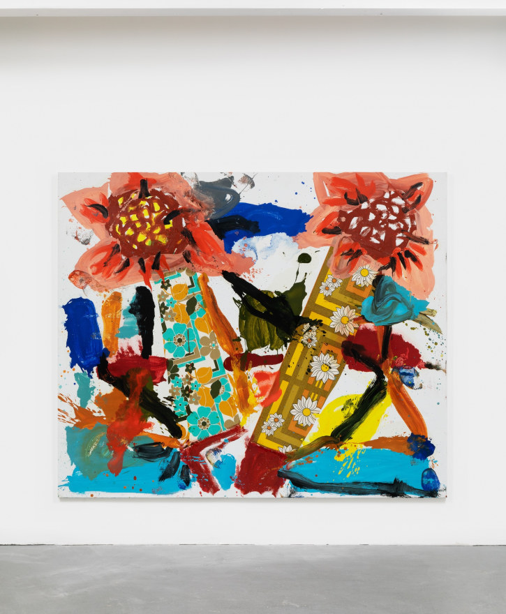 Jorge Galindo IDOLOS, (SUNFLOWERS), 2021 Oil and glued wallpaper on canvas 78 3/4 x 94 1/2 in 200 x 240 cm (JGA21.003)