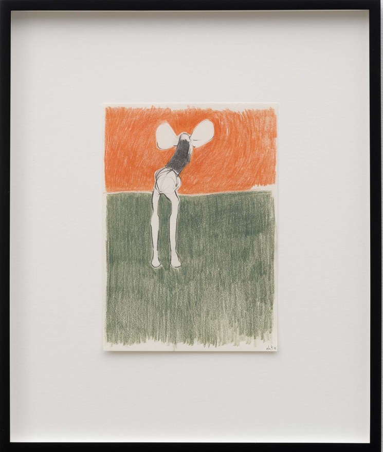 Nicola Tyson Listening, 2022 Colored pencil on paper 15 x 12 3/4 x 1 3/8 in (framed) 47.62 x 40 x 3.49 cm (framed) (NTY23.043)