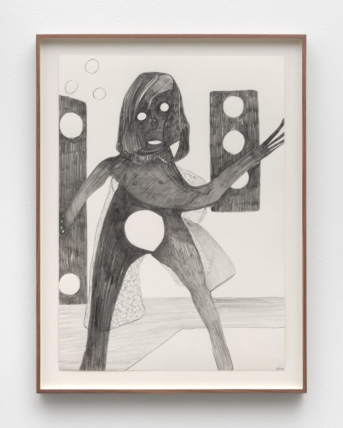 Nicola Tyson Disco dancer #2, 2022 Graphite on paper 28 1/2 x 21 1/2 x 1 1/2 in (framed) 72.2 x 54.5 x 3.8 cm (framed) (NTY22.027)