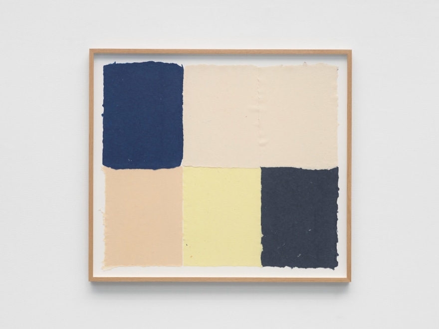 Ethan Cook Blues, off-whites, a yellow, 2022 Handmade pigmented paper 24 3/4 x 28 in - framed 62.9 x 71.1 cm - framed (ECO22.036)