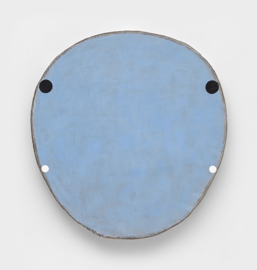 Otis Jones Blue With Four Circles, Two Black, Two White, 2025 Signed, titled, and dated on verso Acrylic on linen on wood 59 x 56 x 5 in 149.9 x 142.2 x 12.7 cm (OJO25.002)