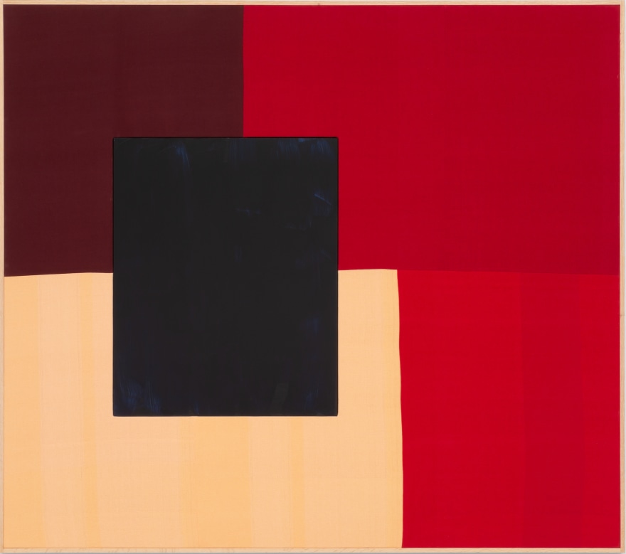 Ethan Cook Untitled (Tennessee Flat Top Box), 2019 Hand woven cotton and linen, acrylic on aluminum, in two parts, framed 61 1/2 x 69 1/2 in (framed) 156.2 x 176.5 cm (ECO19.011)