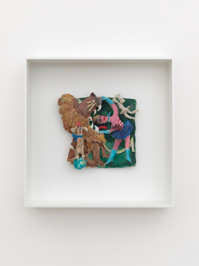 Kyle Staver Lion's Mouth, 2025 Air dry clay and acrylic 15 1/2 x 15 1/2 x 3 1/2 in (framed) 39.4 x 39.4 x 8.9 cm (framed) (KST25.009)
