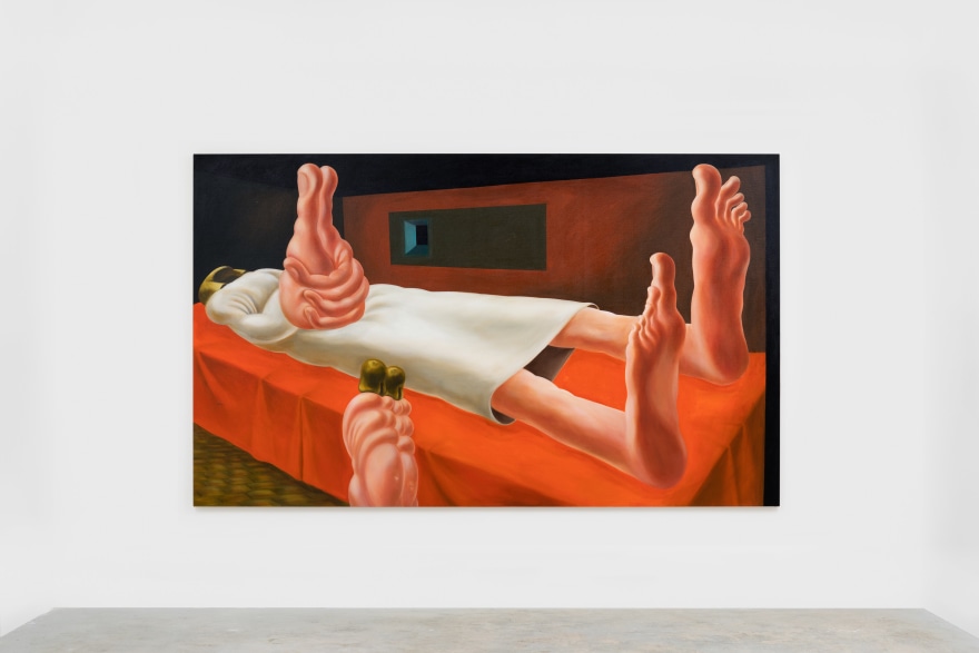 Louise Bonnet Interior with Orange Bed, 2021 Oil on linen 72 x 120 in 182.9 x 304.8 cm (LB21.010)