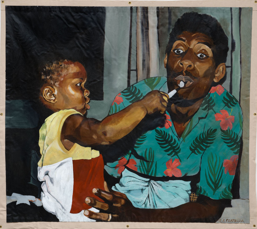 Kareem-Anthony Ferreira How to Eat, 2022 Acrylic and mixed media on canvas 73 x 81 1/2 in 185.4 x 207 cm (KFE22.005)