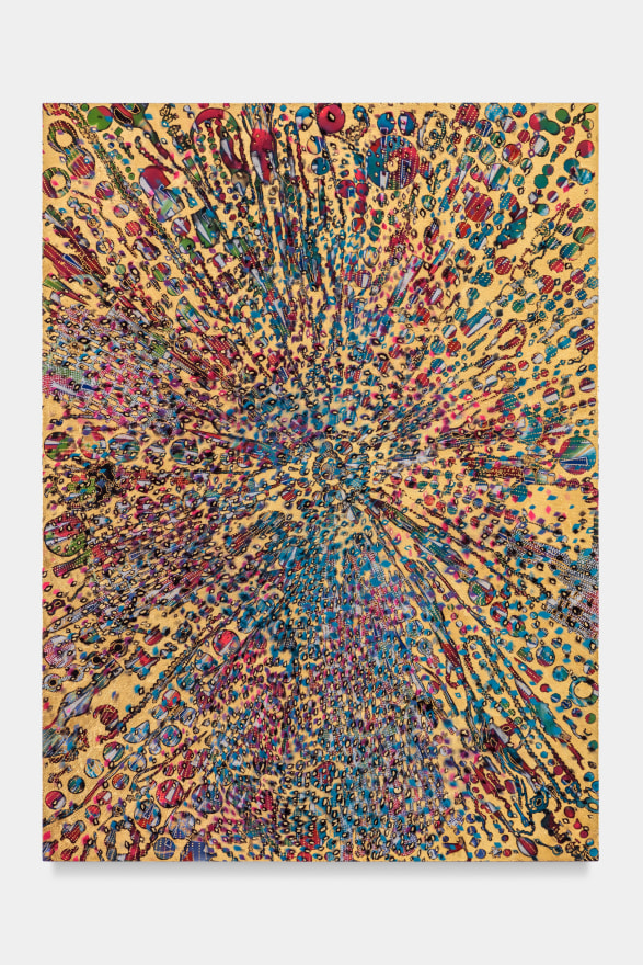 Mindy Shapero Portal Scar, cracking + dividing, 2023 Acrylic, gold and silver leaf on linen 60 x 44 in 152.4 x 111.8 cm (MS23.009)