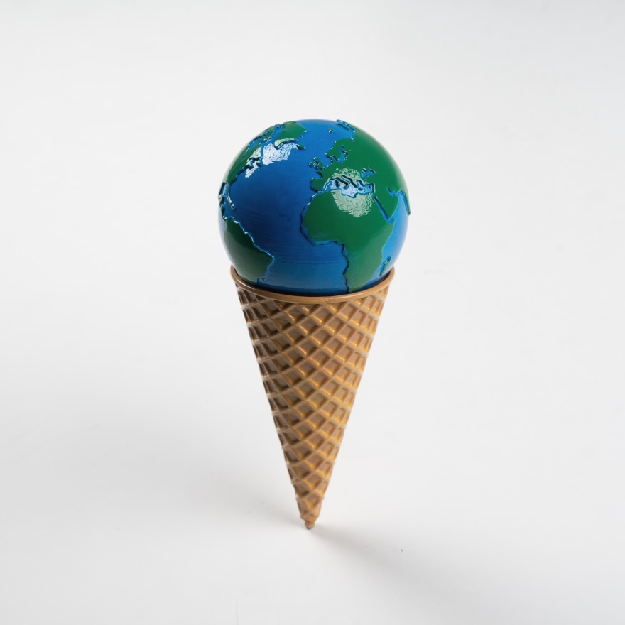 Iiu Susiraja Ice cream earth, 2023 Painted PLA plastic 9 1/2 x 4 1/4 x 4 1/4 in 24.1 x 10.8 x 10.8 cm (ISU23.005)