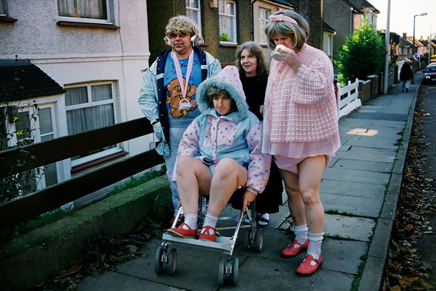 Polly Borland Snuggles, Julianne, Mummy Hazel, and Cathy in the street, 1994-1999 Archival pigment print 26.6 x 40 in 67.6 x 101.6 cm Edition of 3 plus 2 AP (POB99.078)