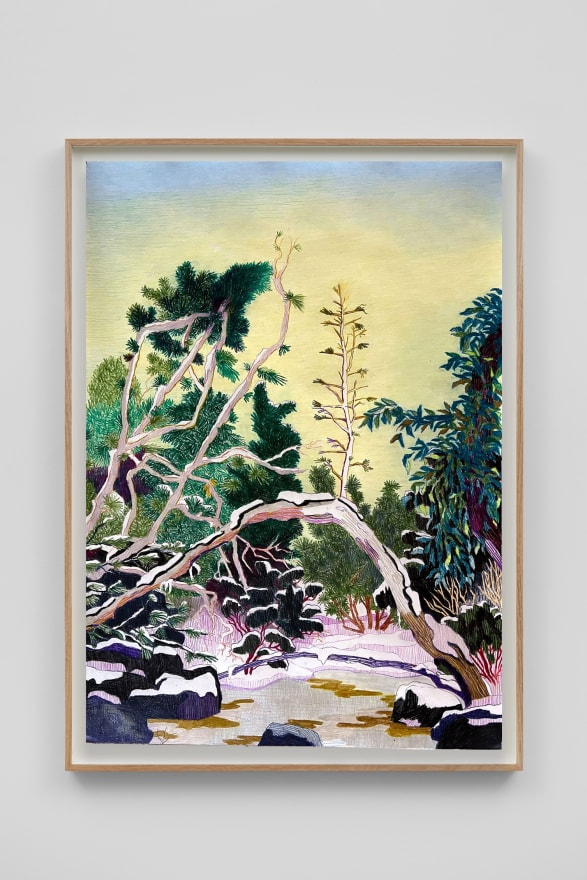 Per Adolfsen Winter (twilight), 2024 Signed, titled, and dated on verso Colored pencil on Hahnemühle paper 35 1/8 x 25 5/8 in (framed) 89.2 x 65 cm (framed) (PAD24.101)