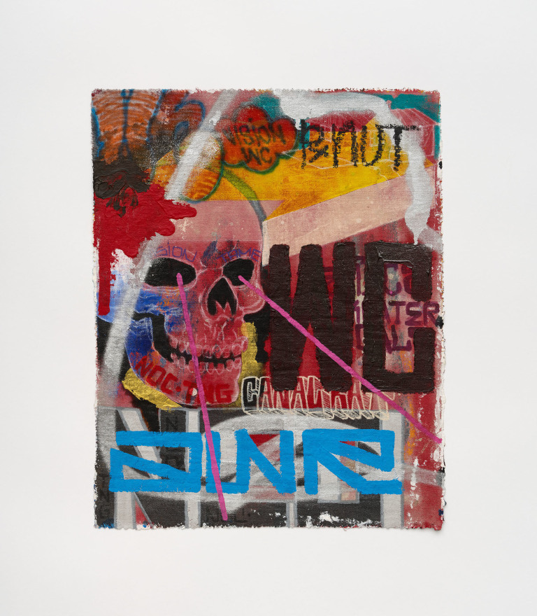 Jayme Burtis Untitled, 2021 Acrylic, spray paint, pencil, charcoal, and oil stick on canvas 16 1/2 x 13 in 41.9 x 33 cm (JBU22.003)