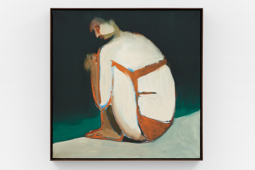 Jonathan Wateridge Figure in Orange Suit, 2022 Oil on Canvas 28 3/8 x 28 1/2 x 2 1/2 in (framed) 72 x 72.5 x 6.5 cm (framed) 27 1/2 x 27 1/2 in 70 x 70 cm (JWA22.028)
