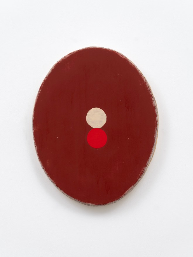 Otis Jones Wine With Red and Yellow Circles, 2024 Signed, titled, and dated on verso Acrylic on linen on wood 30 1/2 x 23 x 3 in 77.5 x 58.4 x 7.6 cm (OJO24.004)