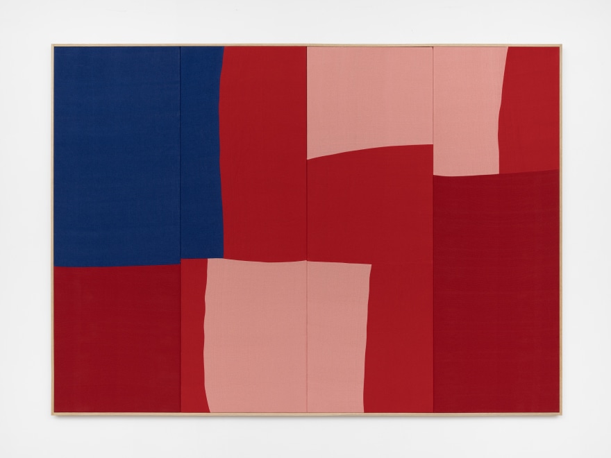 Ethan Cook, Schadenfreude, 2020. Hand woven cotton and linen, framed 70 x 96 in, 177.8 x 243.8 cm (ECO20.036)