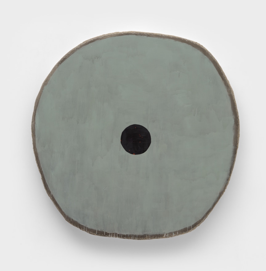 Otis Jones Green Circle With Black Circle, 2025 Signed, titled, and dated on verso Acrylic on linen on wood 58 x 58 1/4 x 5 1/4 in 147.3 x 148 x 13.3 cm (OJO25.008)