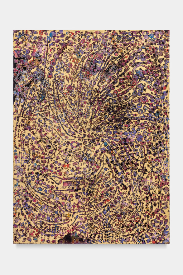 Mindy Shapero Portal Scar, cracking open to the night, 2023 Acrylic, gold and silver leaf on linen 60 x 44 in 152.4 x 111.8 cm (MS23.008)