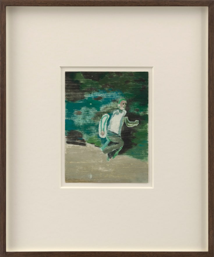 Jonathan Wateridge Figure Running, 2023 Oil on paper 16 1/2 x 13 7/8 in (framed) 41.9 x 35.2 cm (framed) (JWA23.033)