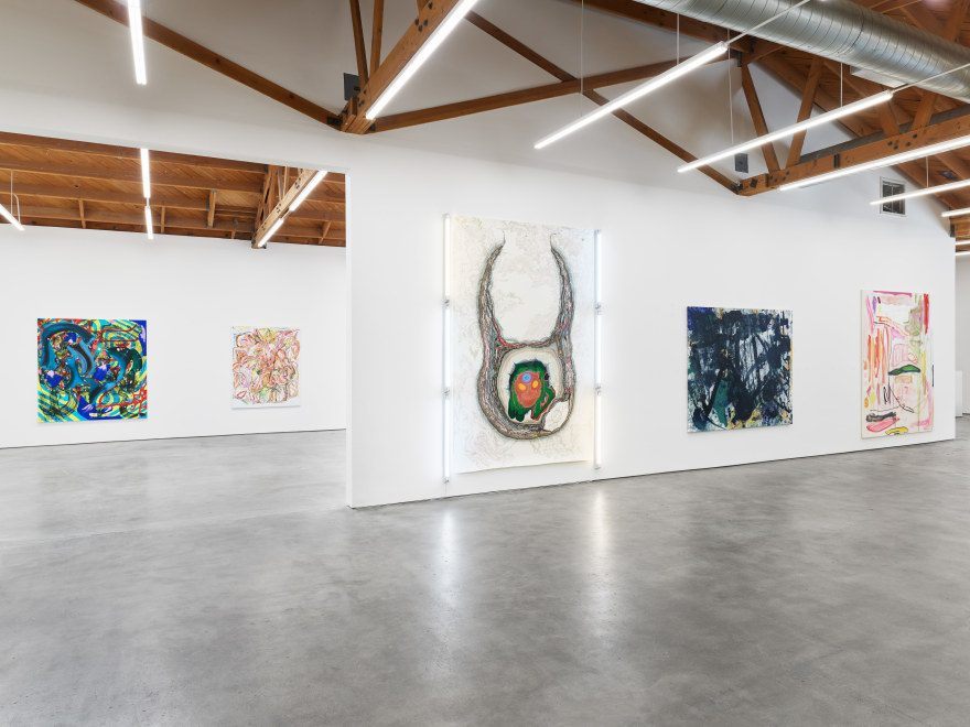 Installation view of Painters Paint Paintings: LA Version, Curated by Alexander Warhus, (July 23 - August 27, 2022), Nino Mier Gallery One, Los Angeles.