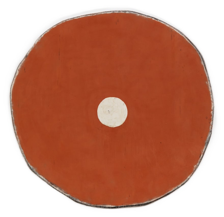 Red Oxide with Dirty White Circle, 2021 Acrylic on linen on wood 55 1/2 x 57 3/4 x 5 in 141 x 146.7 x 12.7 cm (OJO21.011)