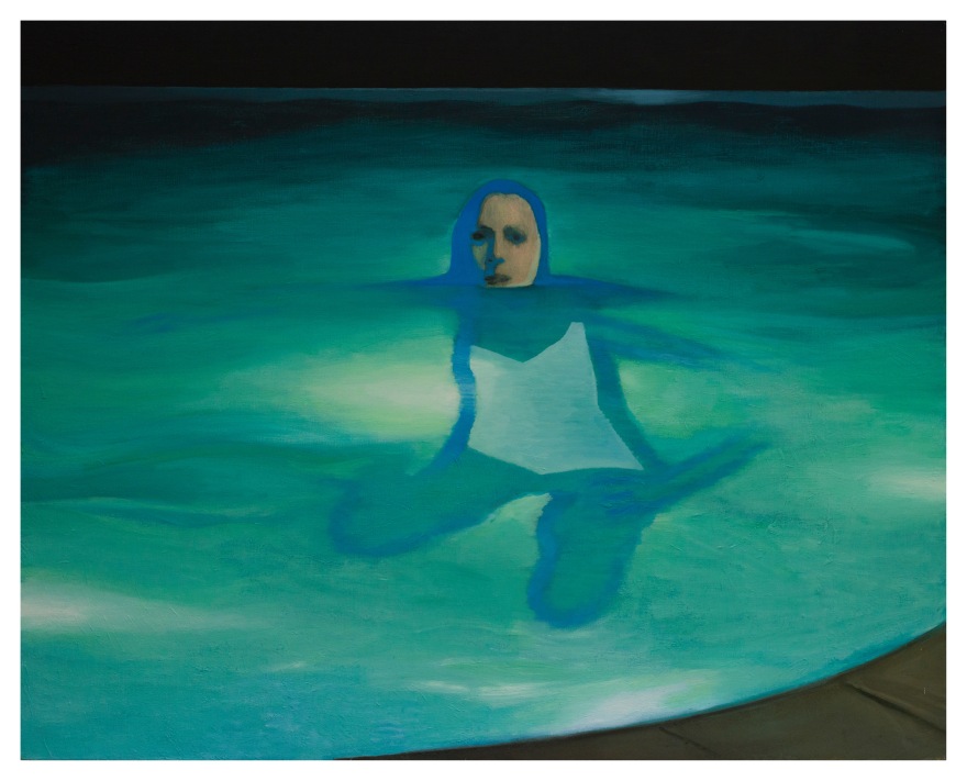 Jonathan Wateridge Swimmer at Night, 2022 Oil on Linen 70 7/8 x 88 5/8 in 180 x 225 cm (JWA22.015)