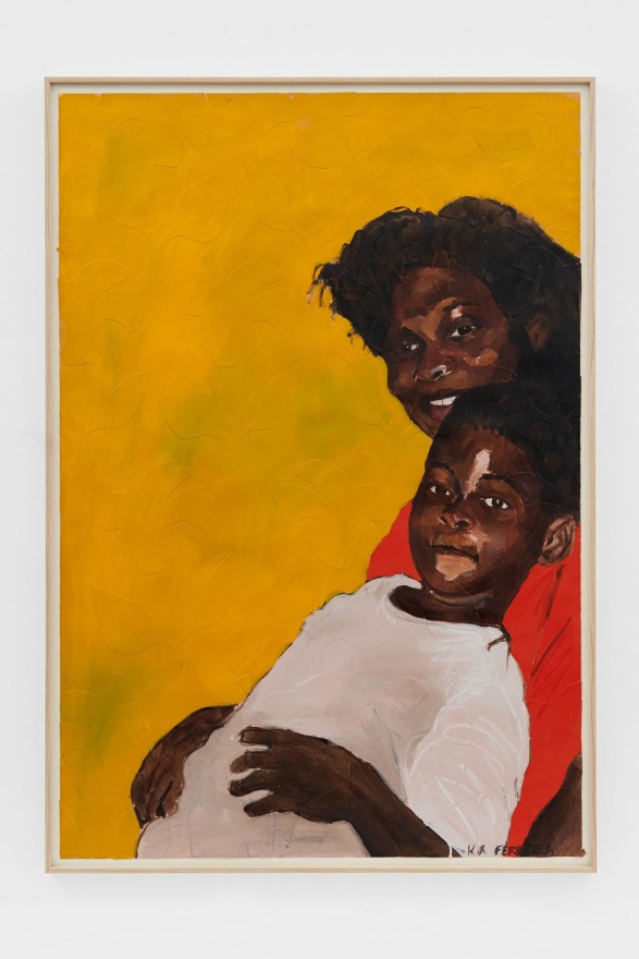 Kareem-Anthony Ferreira Portrait of mom and I (Yellow background), 2021 Acrylic and mixed media on paper 44 x 30 in 111.8 x 76.2 cm 45 1/4 x 31 3/4 inches (framed) 115 x 80.5 cms (framed) (KFE21.020)
